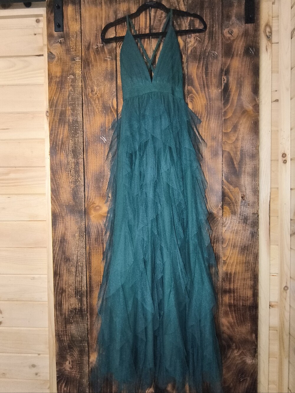 VELVI Alances Emerald Green Tulle Maxi Formal Dress S
